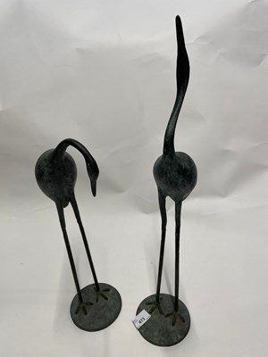 Lot 473 - A pair modern bronze finish metal cranes - no...