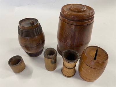 Lot 487 - A mixed lot - oilve wood mini barrel, dice...