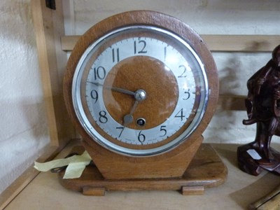 Lot 502 - Art Deco style mantel clock in oak veneered case