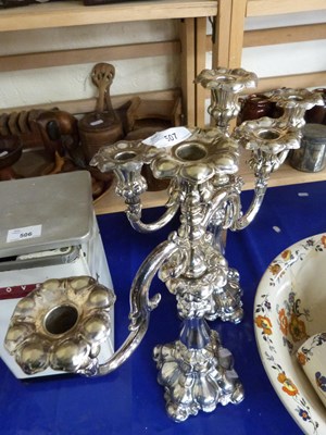 Lot 507 - Pair of silver plated candelabra