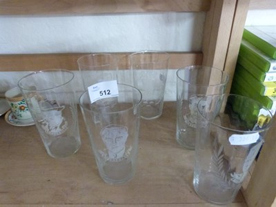 Lot 512 - Set of six clear glass tumblers decorated with...