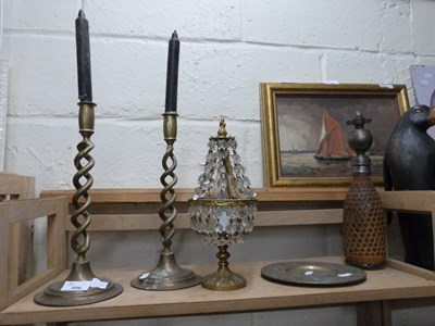 Lot 556 - Mixed Lot: Pair of brass barley twist...