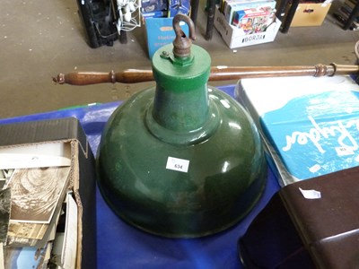 Lot 634 - Green enamelled industrial pendant light fitting