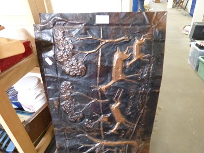 Lot 668 - Two copper panels decorated with deer