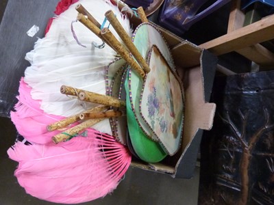 Lot 669 - Box of various feather and fabric fans