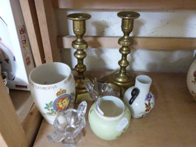 Lot 675 - Mixed Lot: Pair of brass candlesticks,...