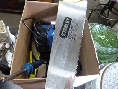 Lot 695 - Box of various tools to include a soldering iron