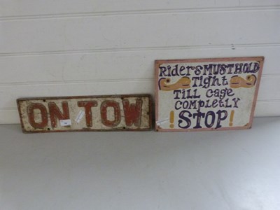 Lot 10 - Vintage metal sign "On Tow" together with a...