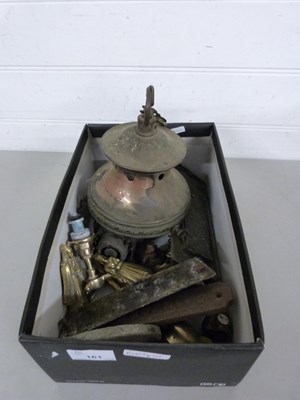 Lot 161 - Box of various brass bells, light fitting,...