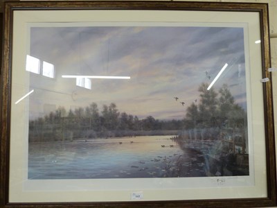 Lot 717 - Colin Burns - large coloured print lake scene...