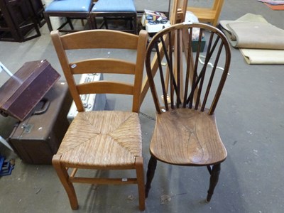 Lot 879 - Elm seated kitchen chair and one other (2)