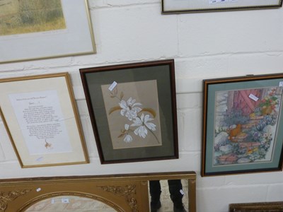 Lot 260 - Mixed lot comprising needlework picture cats...