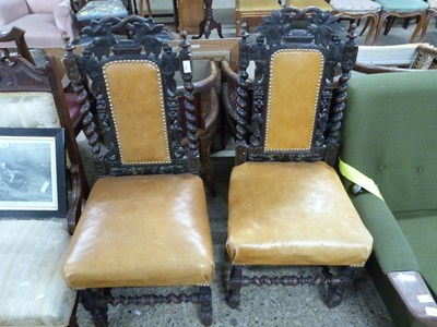 Lot 304 - Pair of Victorian Gothic oak dining chairs...