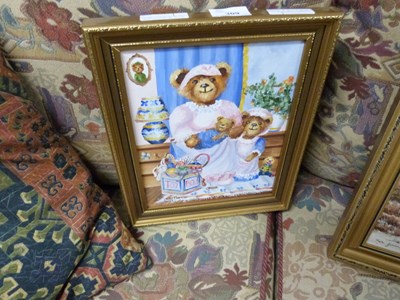 Lot 309 - Judy Carson, study of a teddy bear family, oil...