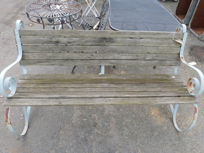 Lot 364 - 20th Century iron and wood slat garden bench