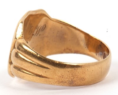 Lot 1 - Antique 18ct gold signet ring, the shield...