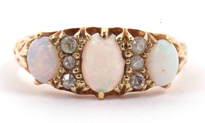 Lot 3 - Antique 18ct gold opal and diamond ring...