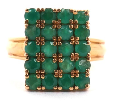 Lot 6 - Emerald tablet ring, the rectangular panel is...