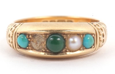 Lot 7 - Antique 18ct gold turquoise and seed pearl...