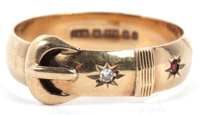 Lot 45 - 9ct gold buckle ring highlighted with two...