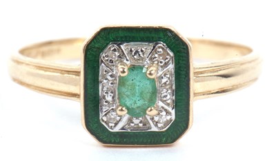 Lot 49 - 14ct gold emerald, diamond and enamel ring,...