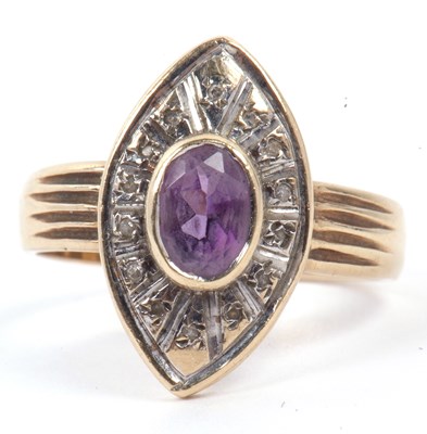 Lot 66 - 9ct gold amethyst and diamond ring, the...