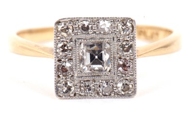 Lot 69 - An Art Deco diamond ring the square cut centre...