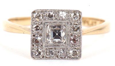 Lot 69 - An Art Deco diamond ring the square cut centre...