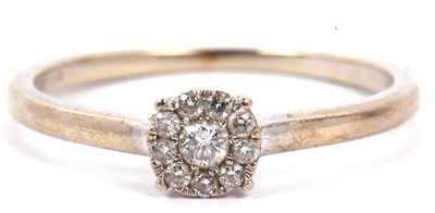 Lot 75 - 9ct white gold diamond cluster ring centering...