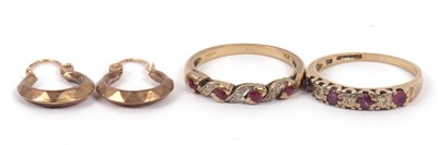 Lot 139 - Mixed Lot: Two 9ct gold small ruby and diamond...