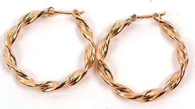 Lot 152 - A pair of 9ct gold rope twist design hoop...