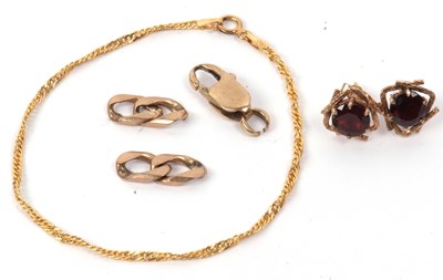 Lot 178 - Mixed Lot: A pair of 9ct gold and garnet...