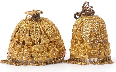 Lot 196 - Two high grade yellow metal lantern earrings...