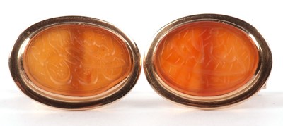 Lot 199 - A vintage pair of 14k stamped carnelian...