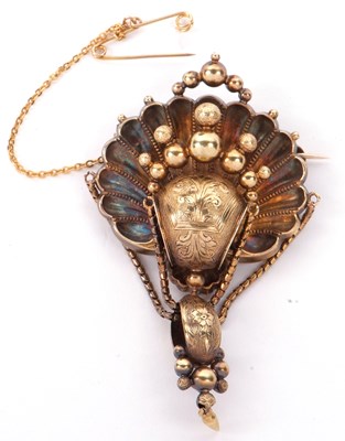 Lot 203 - A Victorian gold brooch a shell and bead...