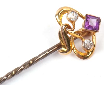 Lot 220 - An Art Nouveau amethyst and diamond set stick...