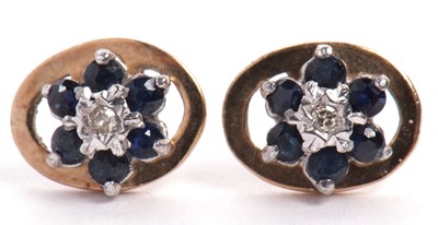 Lot 227 - A pair of small sapphire and diamond cluster...