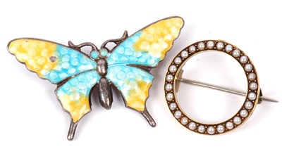 Lot 266 - Mixed Lot: A vintage enamel butterfly brooch...