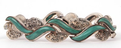 Lot 279 - White metal markise and malachite set bracelet,...