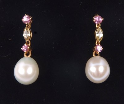 Lot 297 - A pair of modern pearl drop earrings, the...