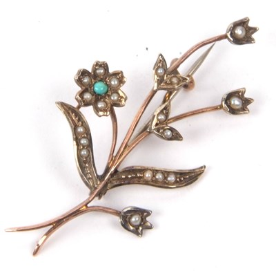 Lot 301 - A vintage turquoise and seed pearl spray...