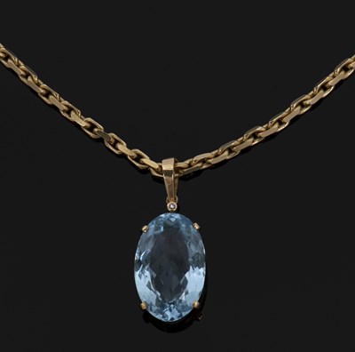 Lot 387 - Aquamarine pendant necklace, the oval mixed...