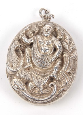 Lot 369 - Indian white metal large hinged locket of oval...