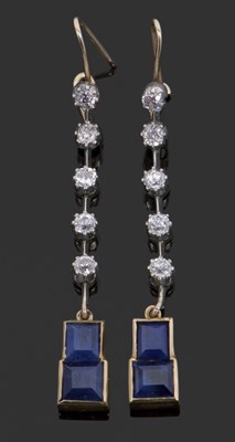 Lot 388 - Sapphire and diamond pendant earrings, set...