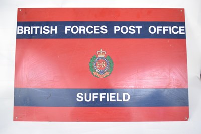 Lot 69 - Metal sign for BFPO Suffield on red ground,...