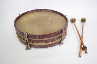 Lot 75 - Small circular drum with red stained wooden...