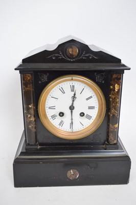 Lot 77 - Late 19th century black slate mantel clock,...