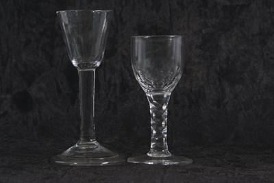 Lot 12 - 18th Century wine glass with funnel bowl above...