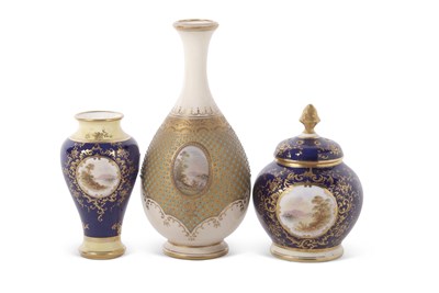 Lot 41 - Group of three Coalport vases painted with...