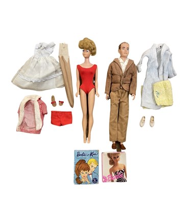 Lot 293 - A pair of vintage 1950s dolls, Barbie and Ken,...